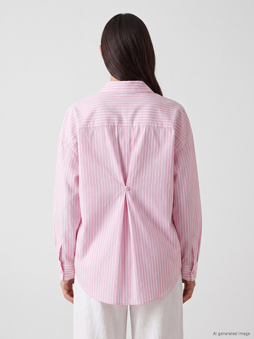 Pembe Çizgili Poplin Kadın Gömlek-3
