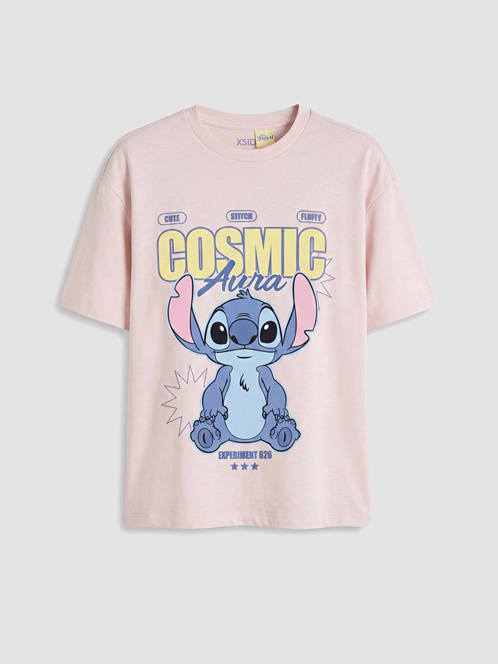 Pembe Stitch Baskılı Soft Touch Kadın Tişört