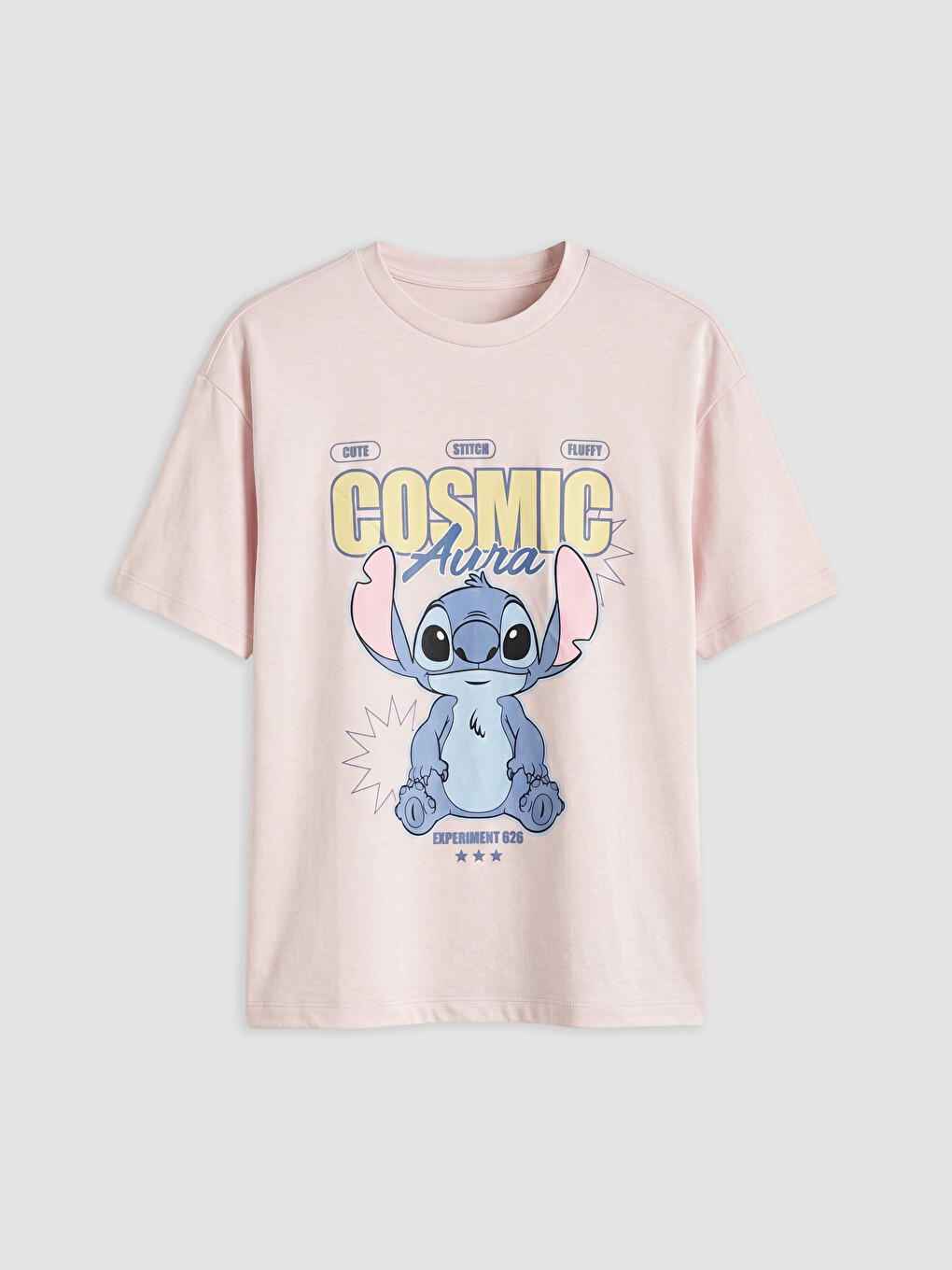 Pembe Stitch Baskılı Soft Touch Kadın Tişört