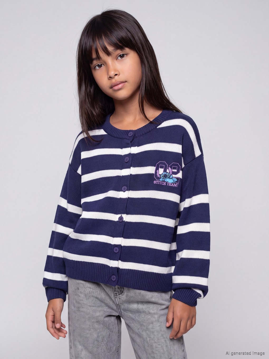  Stitch Embroidered Girls' Knitwear Cardigan