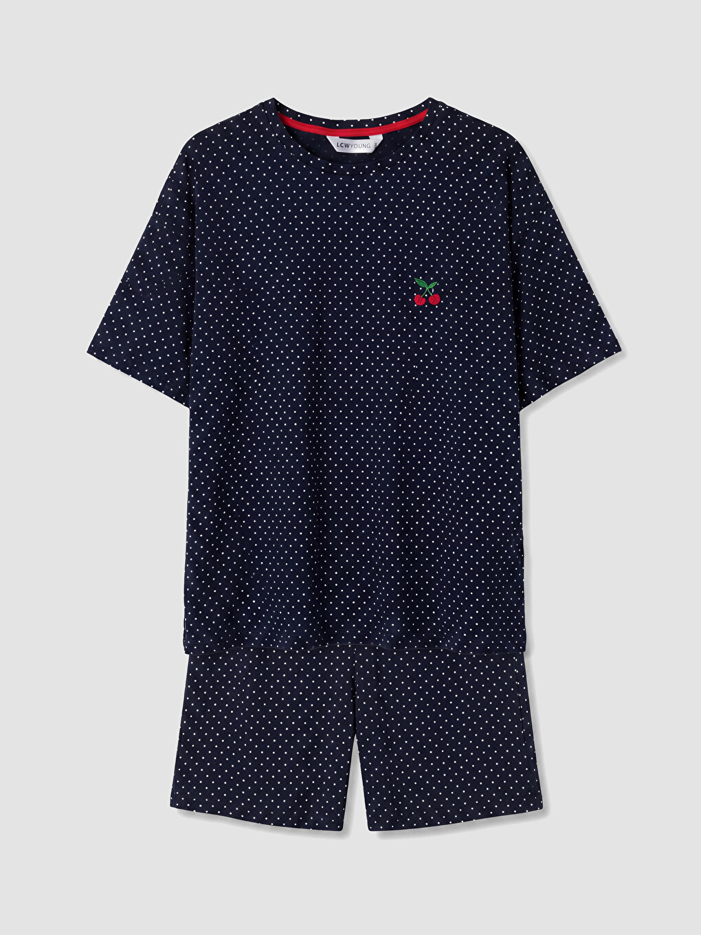 Lacivert Keseli Puantiyeli Kadın Şortlu Pijama Takımı