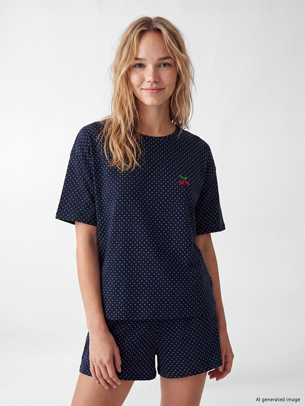 Pocketed Polka Dot Women's Shortie Pyjama Set-1