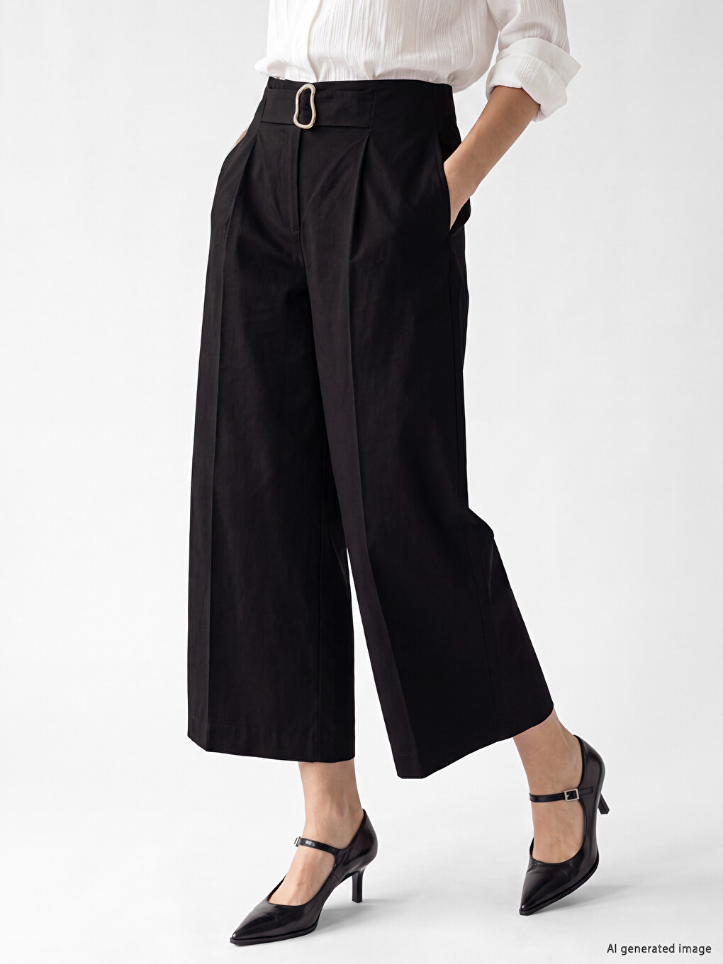 Regular Fit Wide Leg Women's Trousers-1