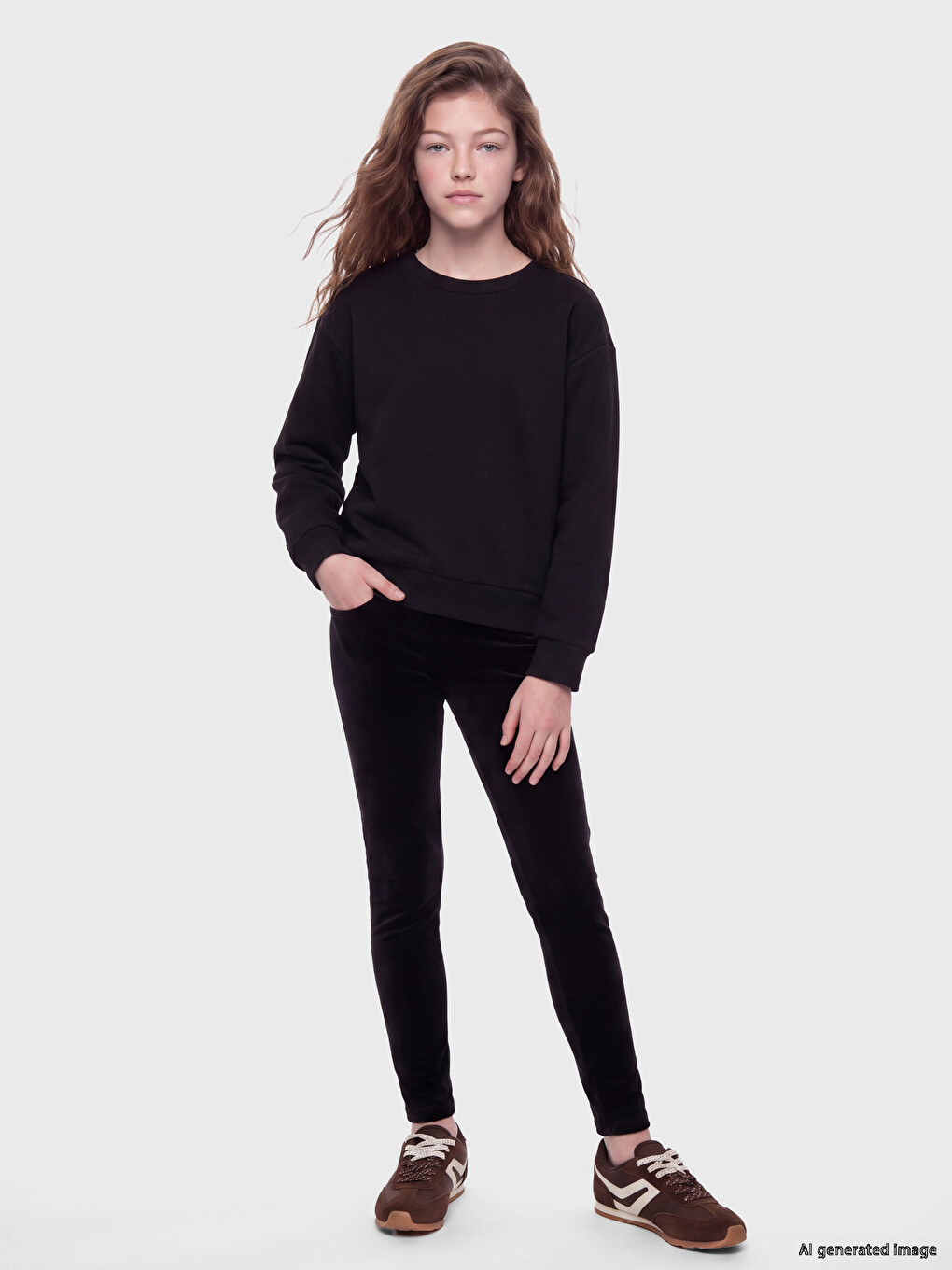 Crew Neck Girls' Thick Sweatshirt