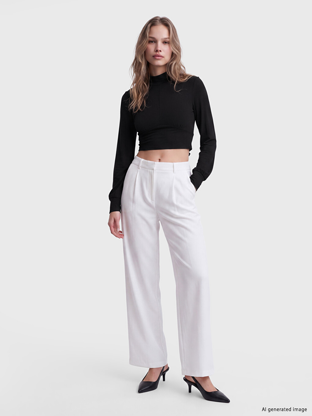 Mock Neck Window Detailed Women's Crop-1