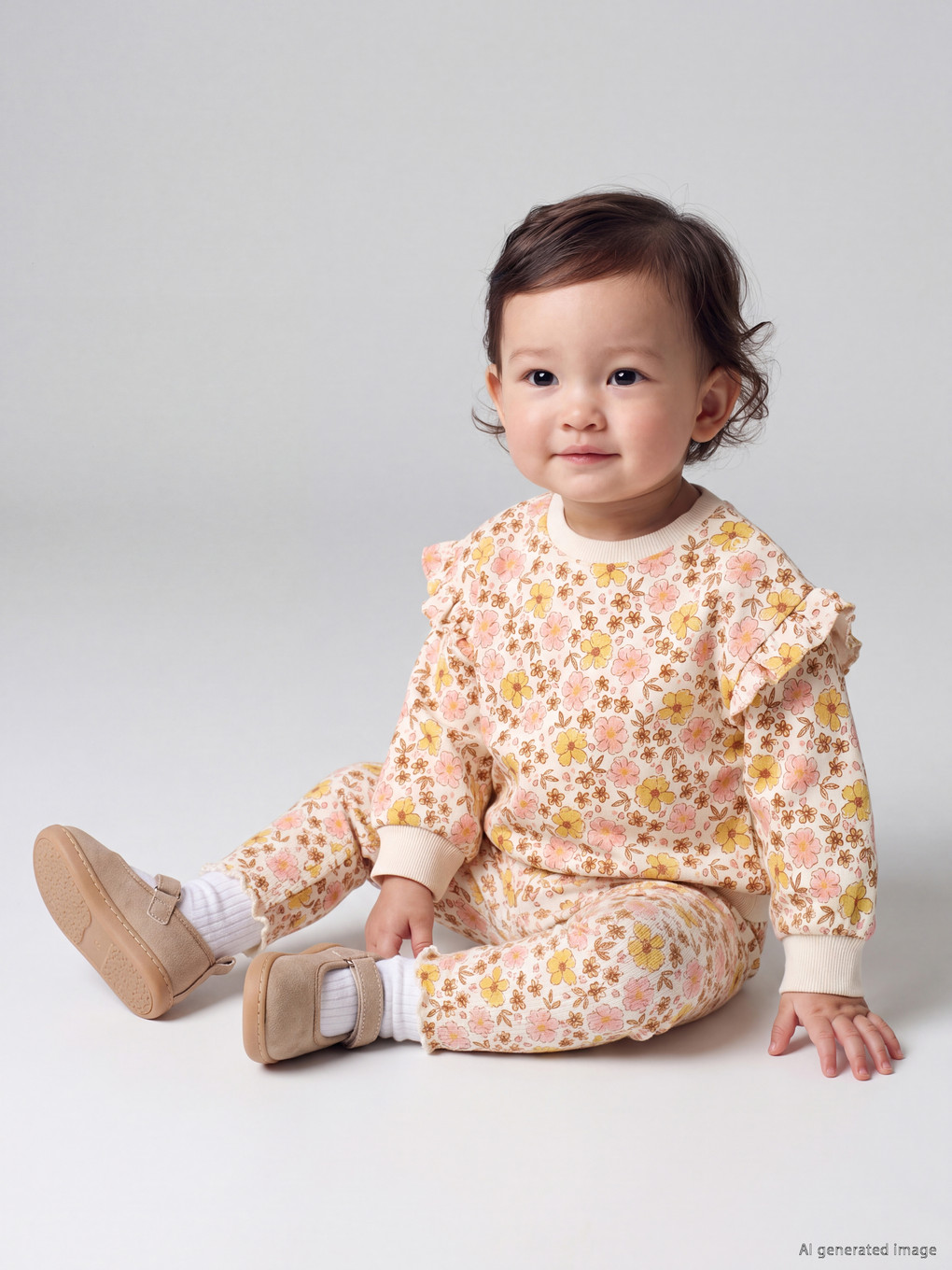  Flower Patterned Baby Girls' Set