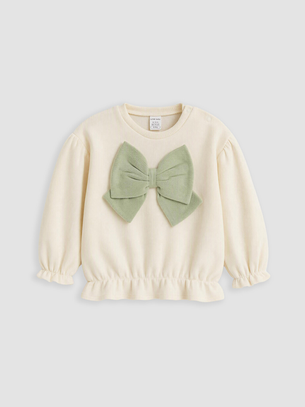 Ekru Fiyonk Detaylı Kız Bebek Sweatshirt Ve Tayt-1