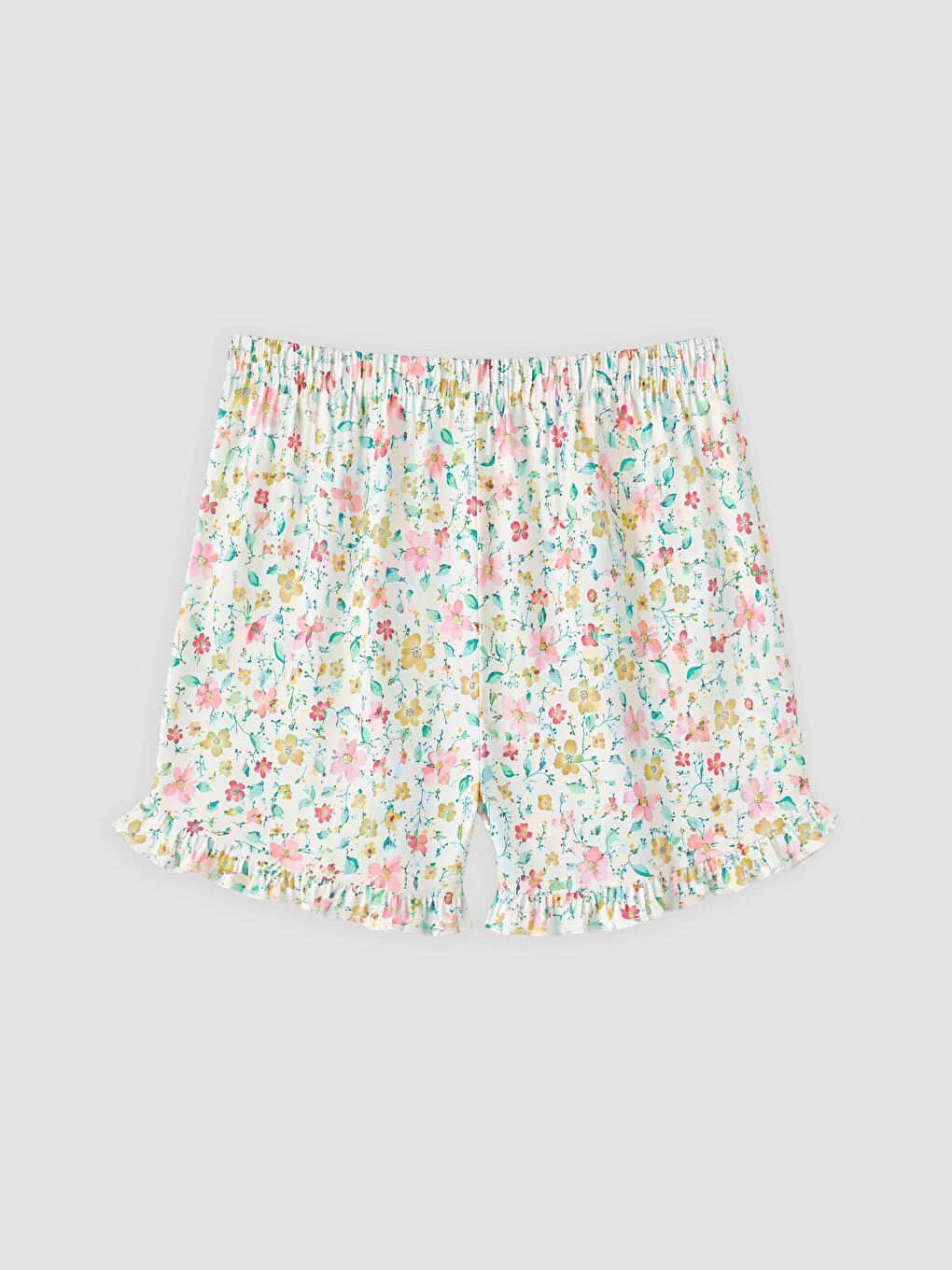 Ekru Bisiklet Yaka Baskılı Kadın Şortlu Pijama Takımı-4