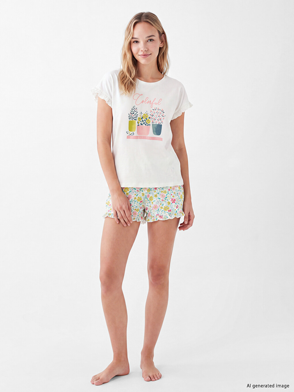 Crew Neck Printed Women's Shortie Pyjama Set-1