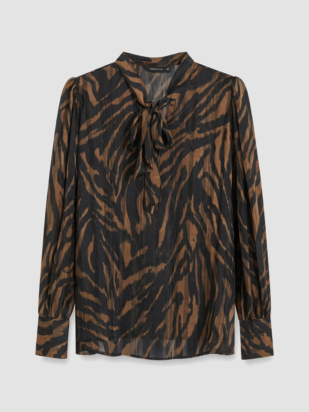 Tie Neck Patterned Chiffon Blouse-4