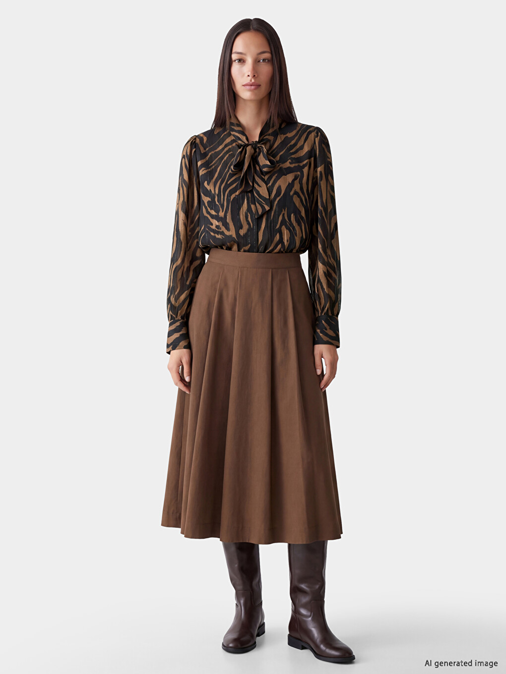 Tie Neck Patterned Chiffon Blouse-1