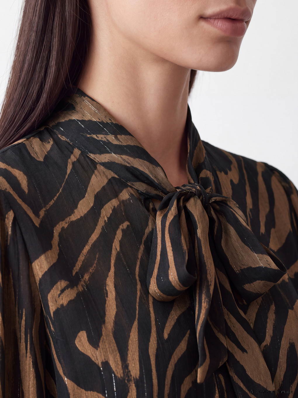 Tie Neck Patterned Chiffon Blouse-2