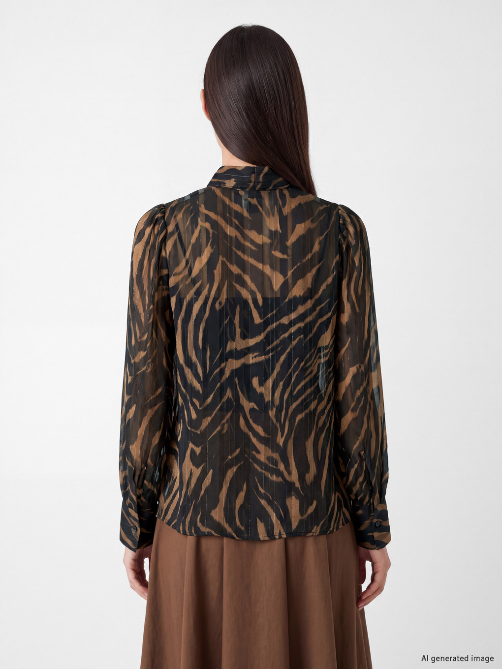 Tie Neck Patterned Chiffon Blouse-3