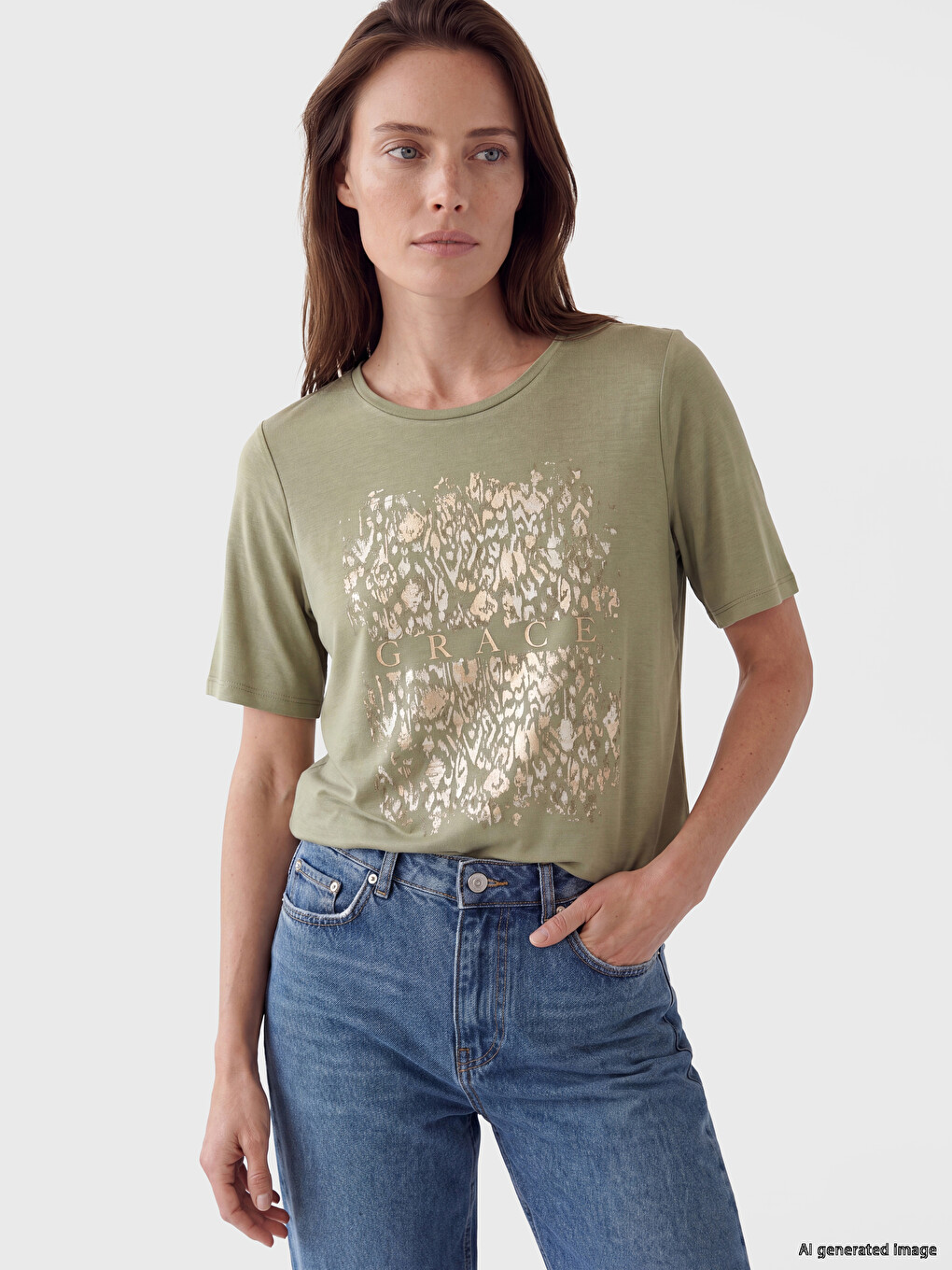 Crew Neck Patterned Women's T-shirt