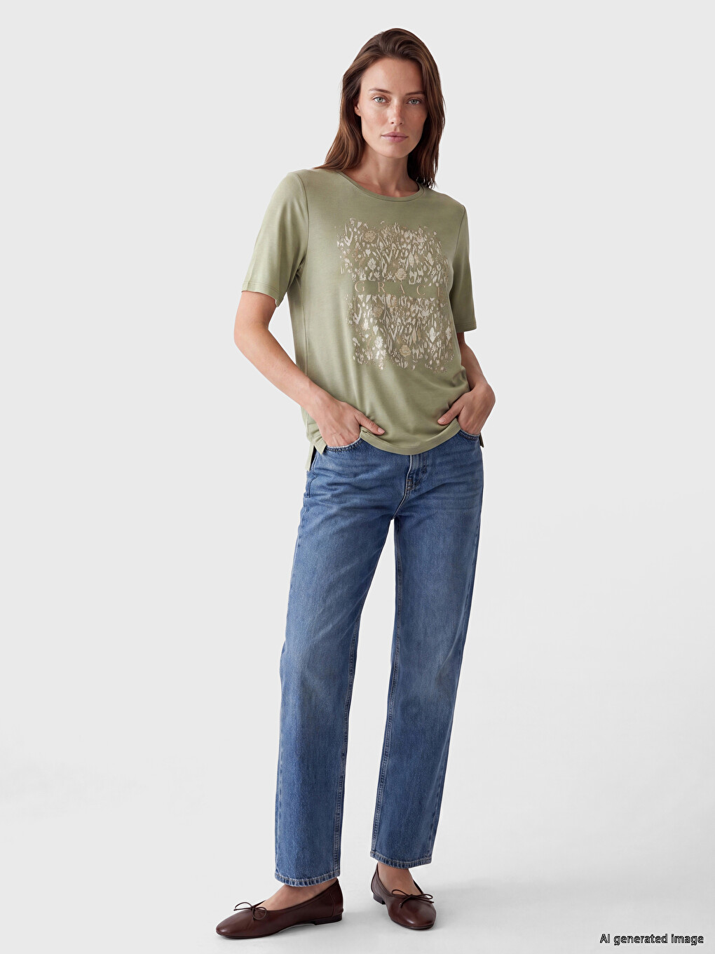 Crew Neck Patterned Women's T-shirt-1