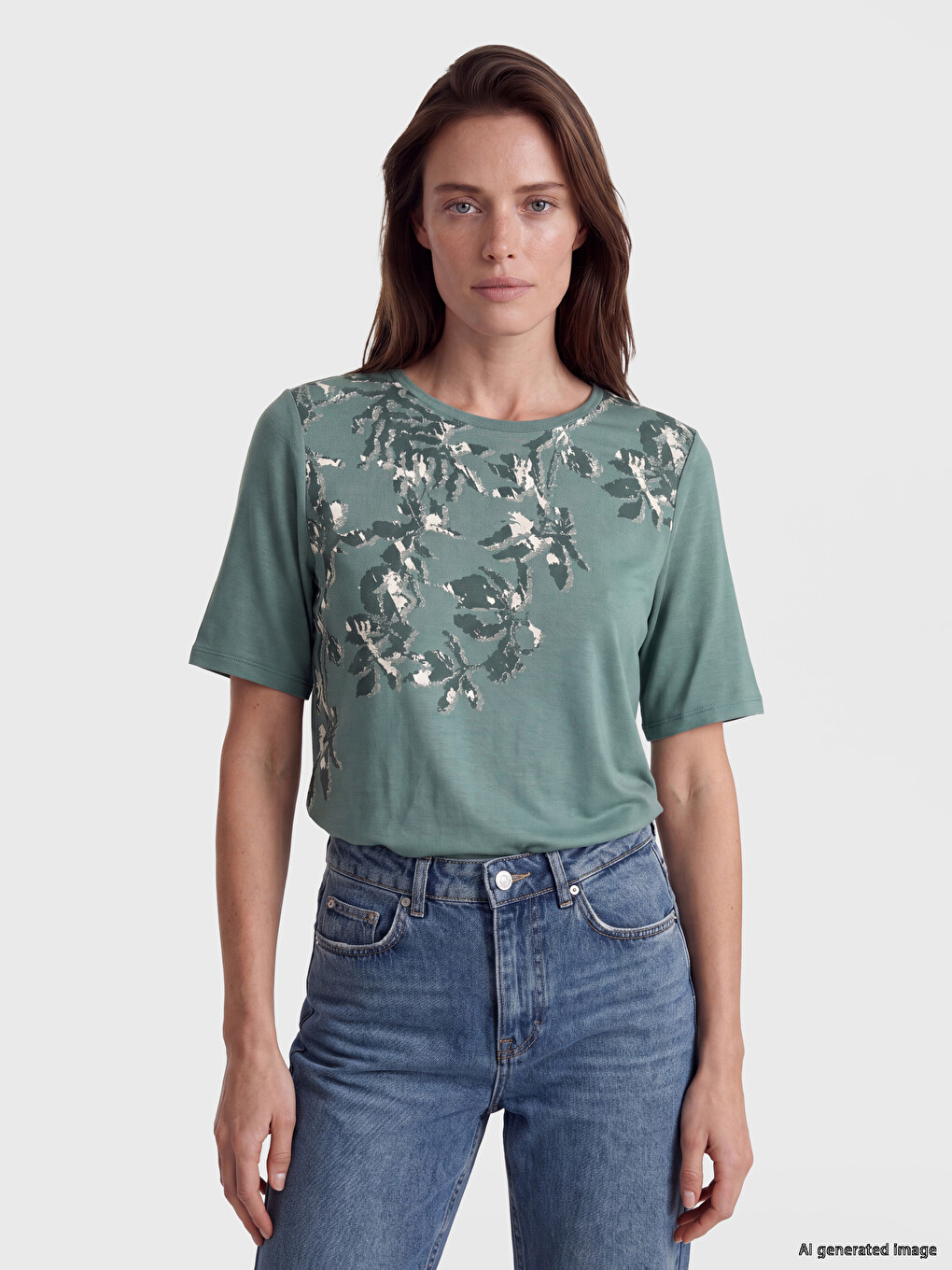 T-shirt Me Jakë Të Rrumbullakët E Stampuar Për Gra
