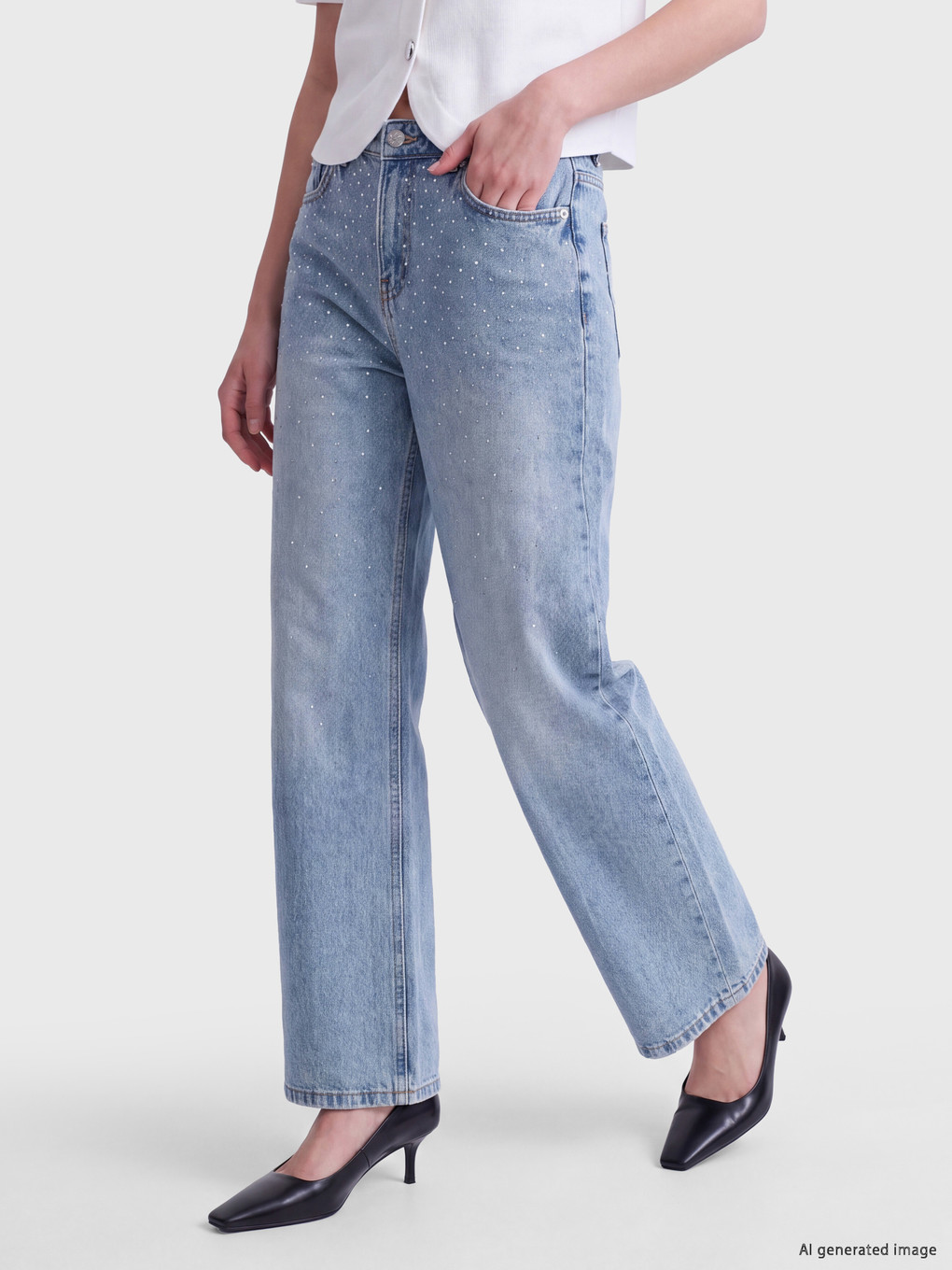 Rhinestone Embellished Wideleg Jean-1