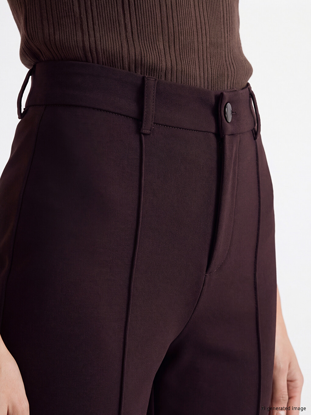 Bordo Dar Fit İspanyol Paça Kadın Pantolon-2