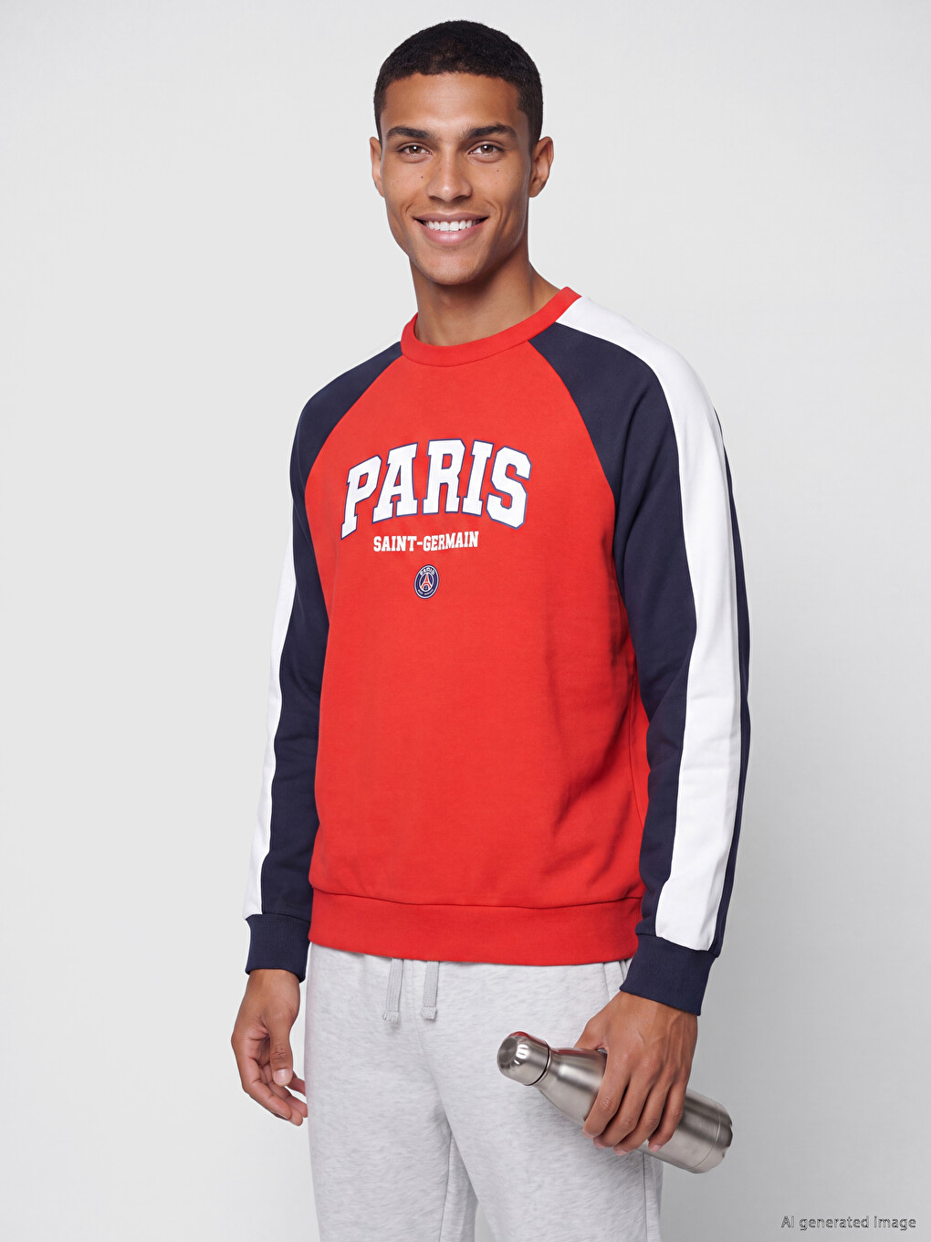 Kırmızı Bisiklet Yaka Paris Saint-germain Baskılı Erkek Sweatshirt