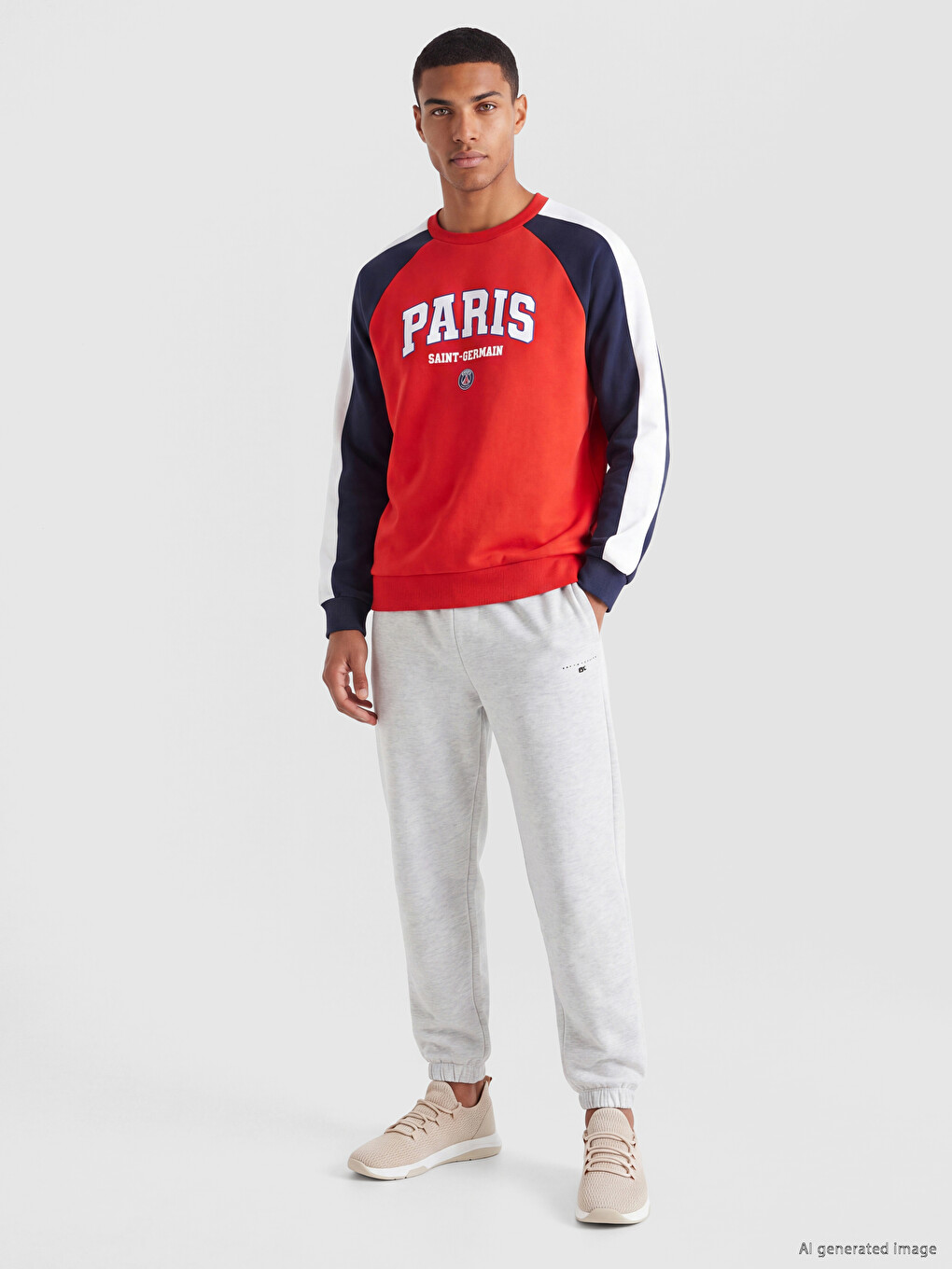 Kırmızı Bisiklet Yaka Paris Saint-germain Baskılı Erkek Sweatshirt-1