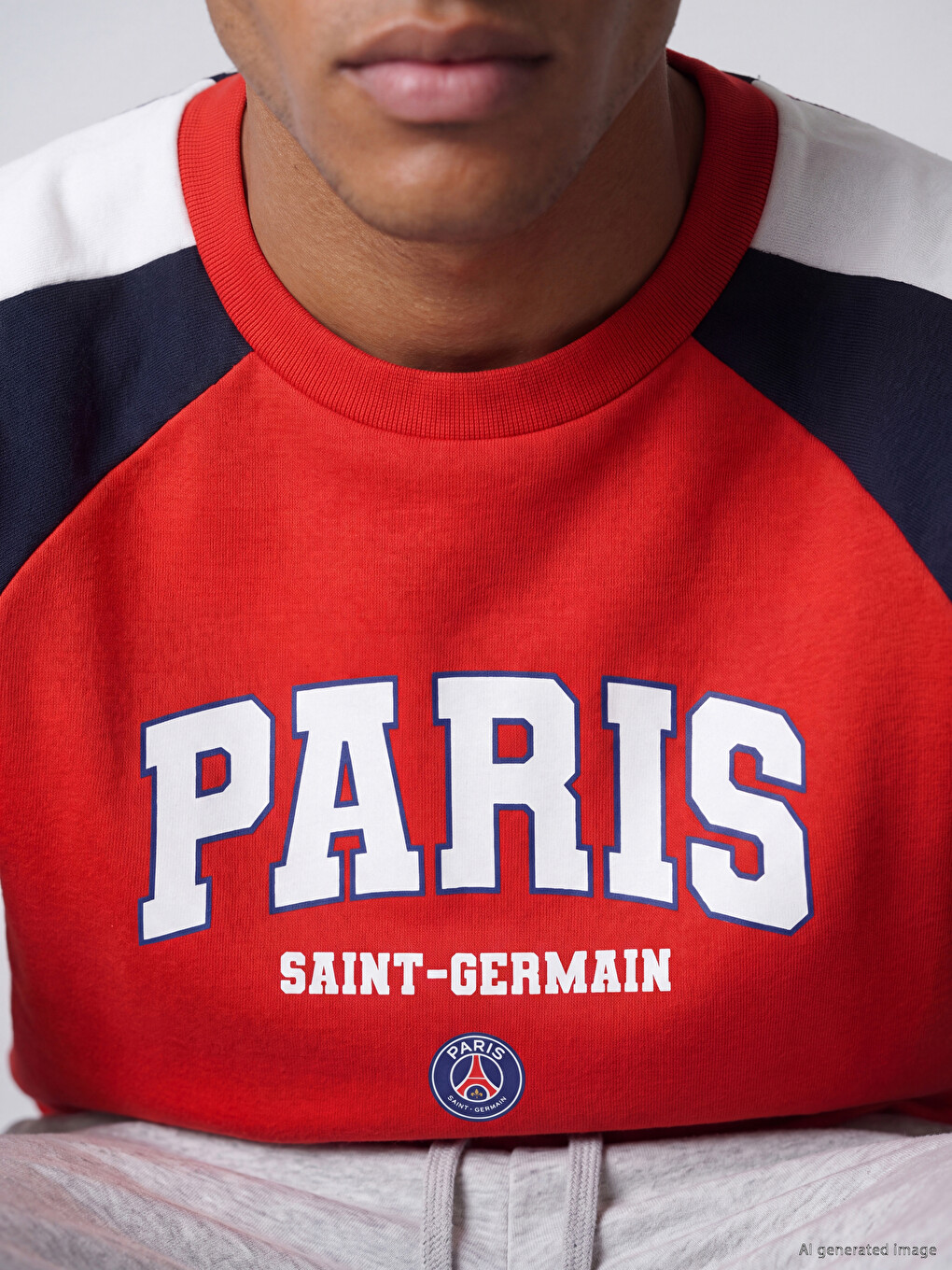 Kırmızı Bisiklet Yaka Paris Saint-germain Baskılı Erkek Sweatshirt-2