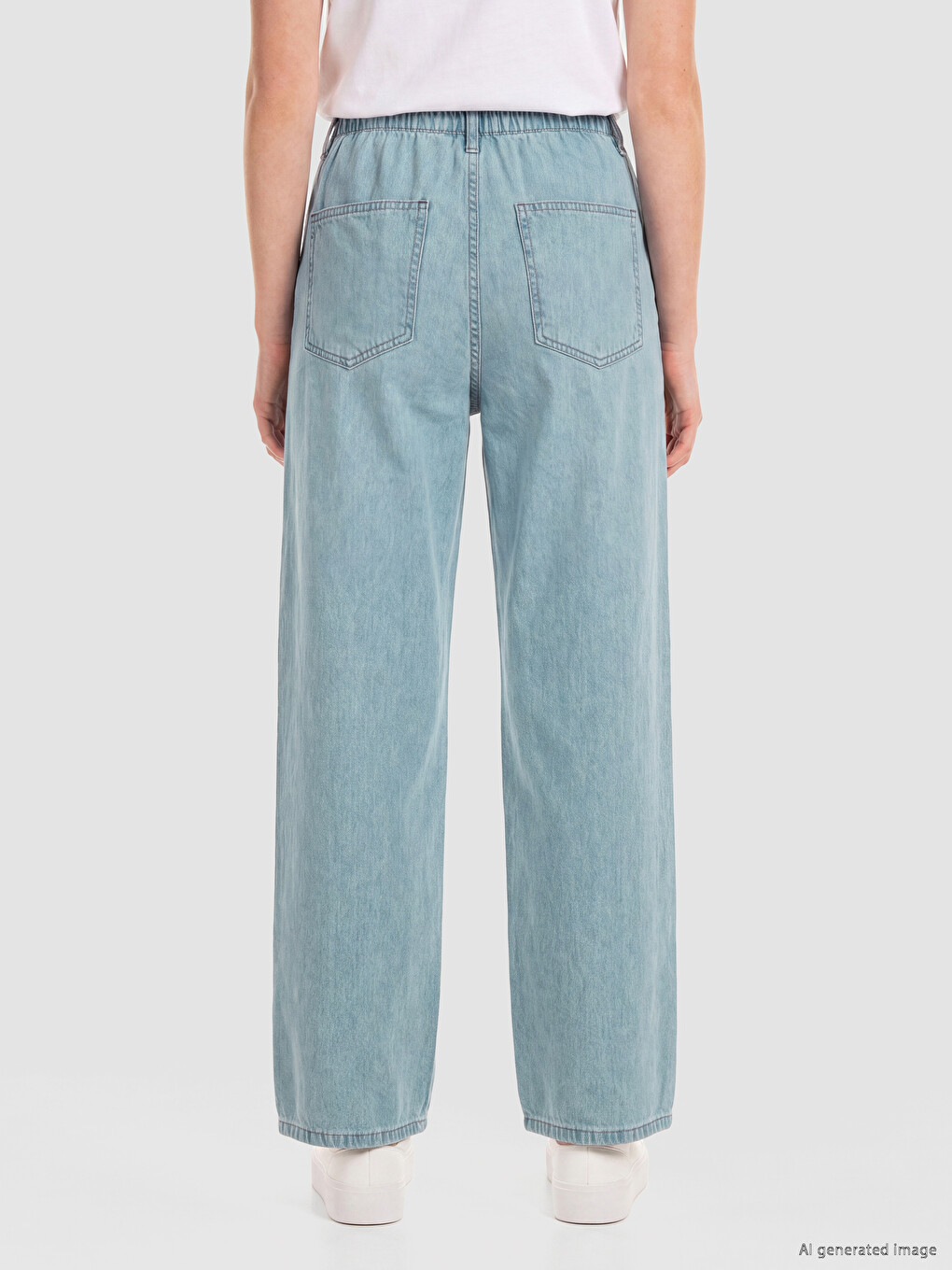 Mavi Beli Bağcıklı Wideleg Kadın Jean Pantolon-3