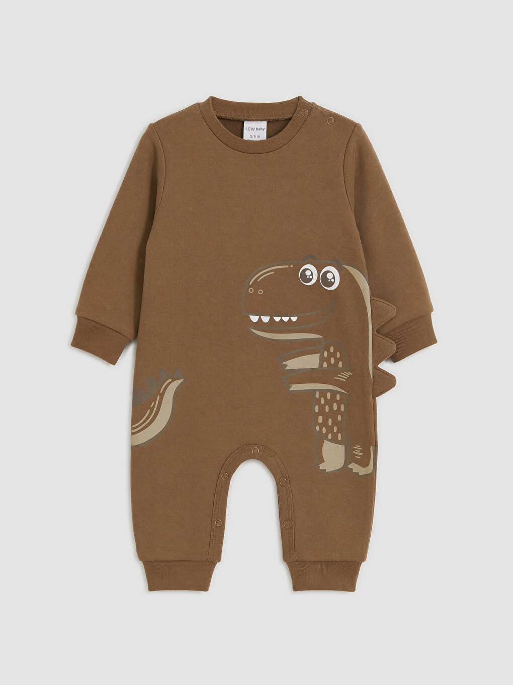 Kahverengi Dinozor Baskılı Erkek Bebek Tulum