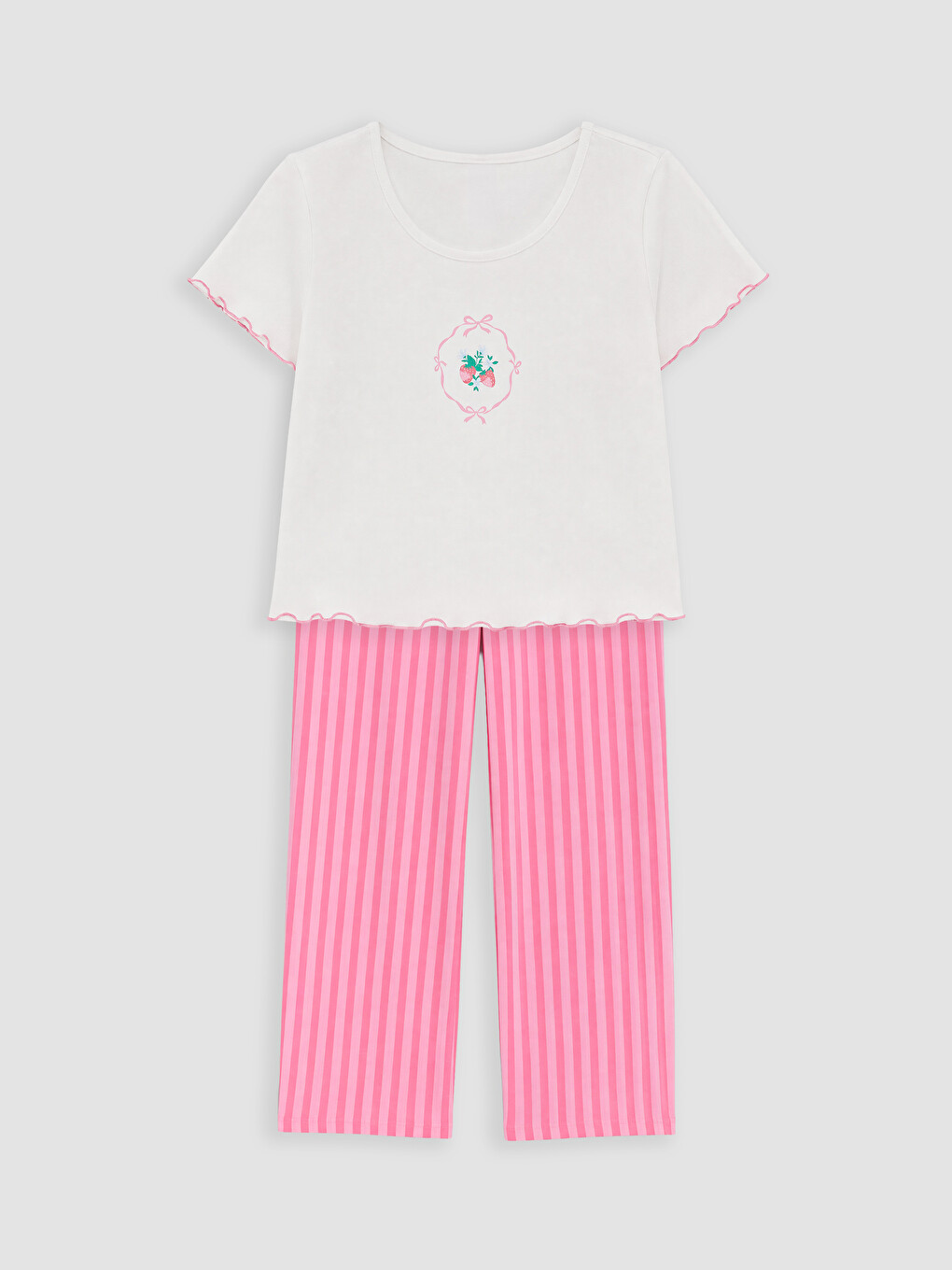 Pembe Bisiklet Yaka Baskılı Kadın Pijama Takımı-4