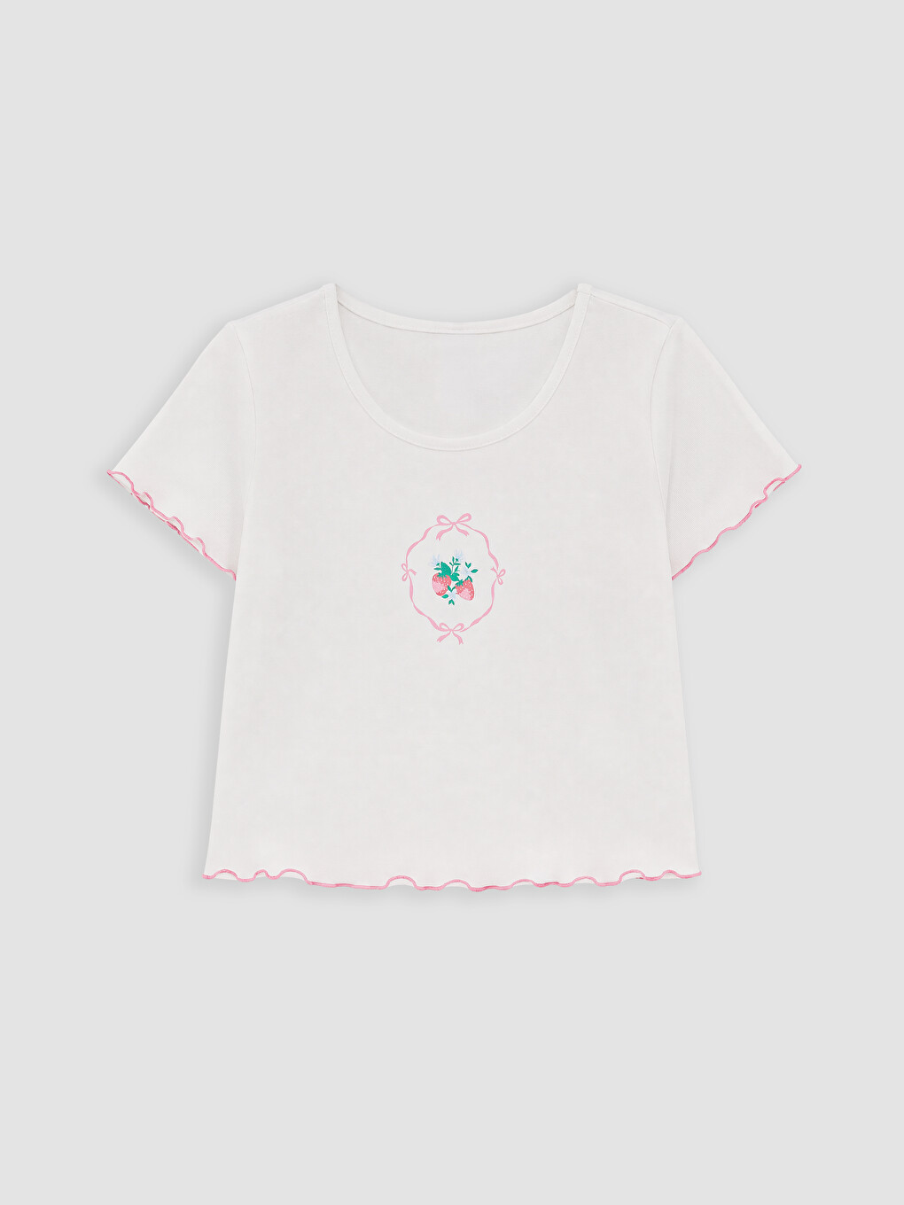 Pembe Bisiklet Yaka Baskılı Kadın Pijama Takımı-5