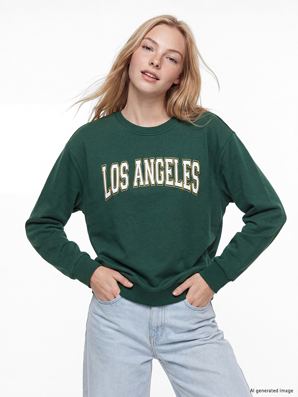 Yeşil Los Angeles Baskılı Kadın Sweatshirt