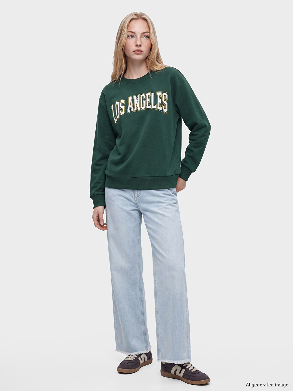 Yeşil Los Angeles Baskılı Kadın Sweatshirt-1