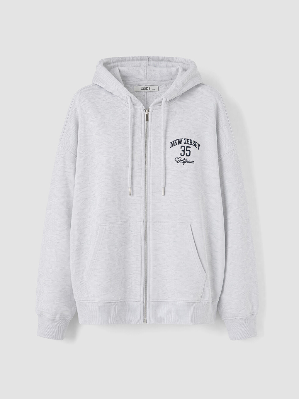 Gri Kapüşonlu Oversize Kadın Fermuarlı Sweatshirt