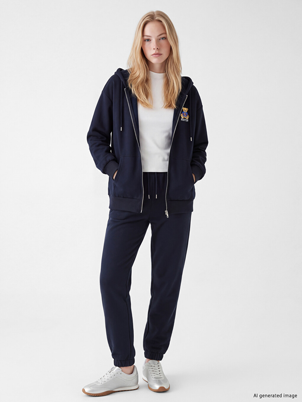 Teddy Embroidered Women's Thick Zippered Sweatshirt-1