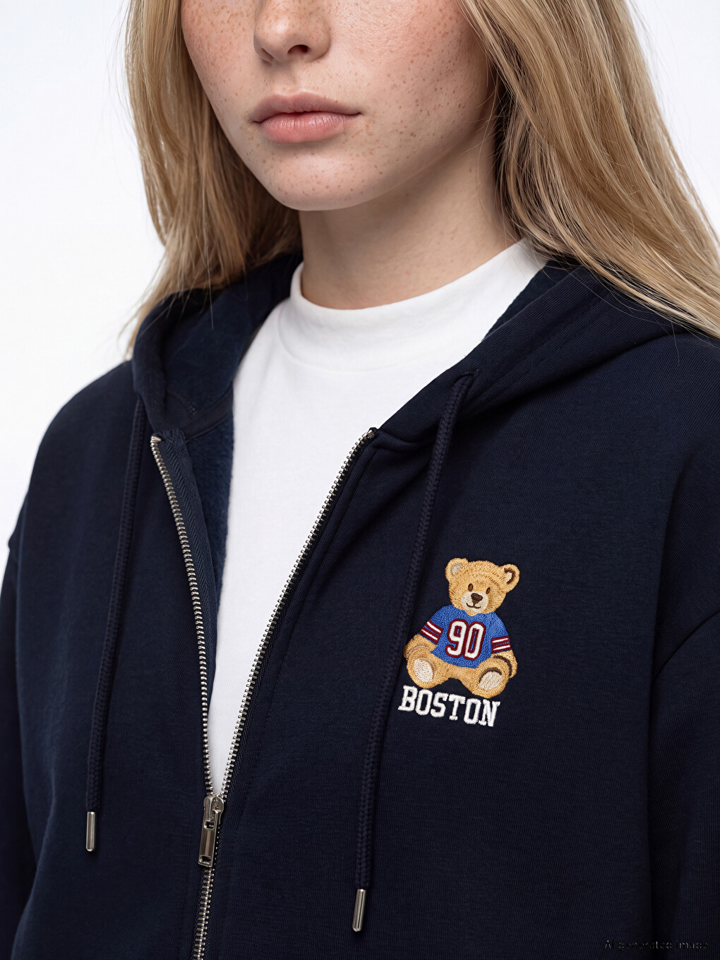 Teddy Embroidered Women's Thick Zippered Sweatshirt-2