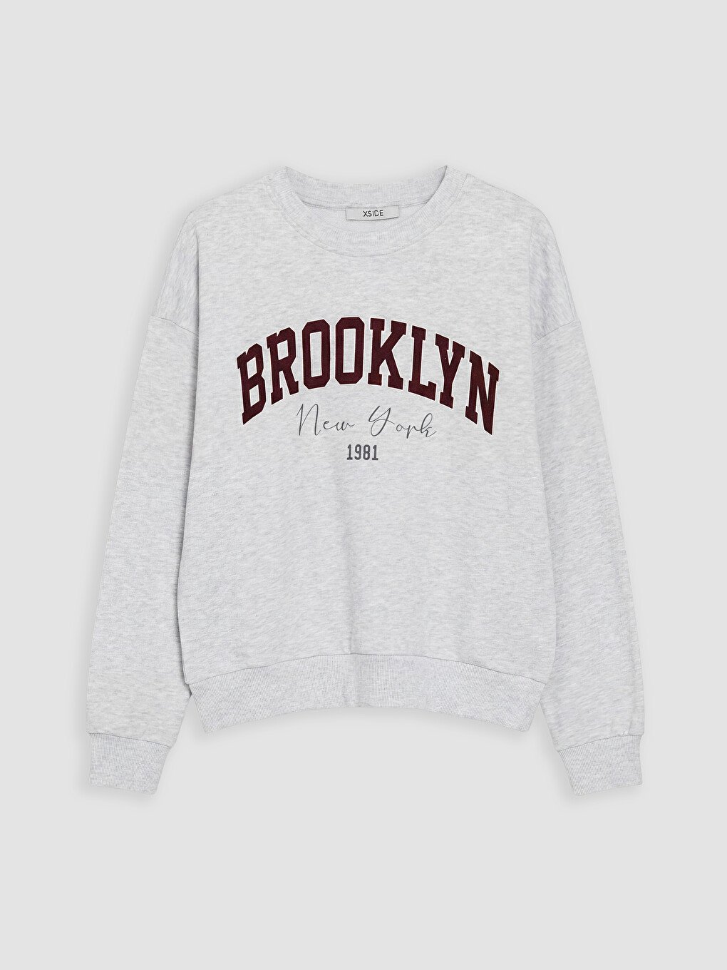 Gri Brooklyn Baskılı Oversize Kadın Sweatshirt