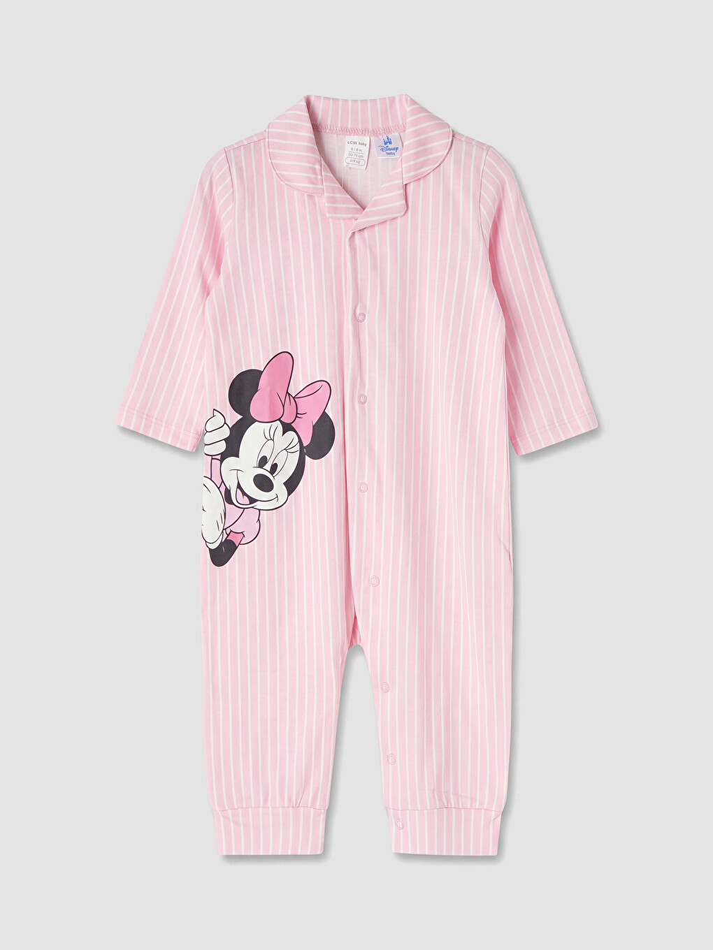 Pembe Gömlek Yaka Minnie Mouse Baskılı Kız Bebek Tulum
