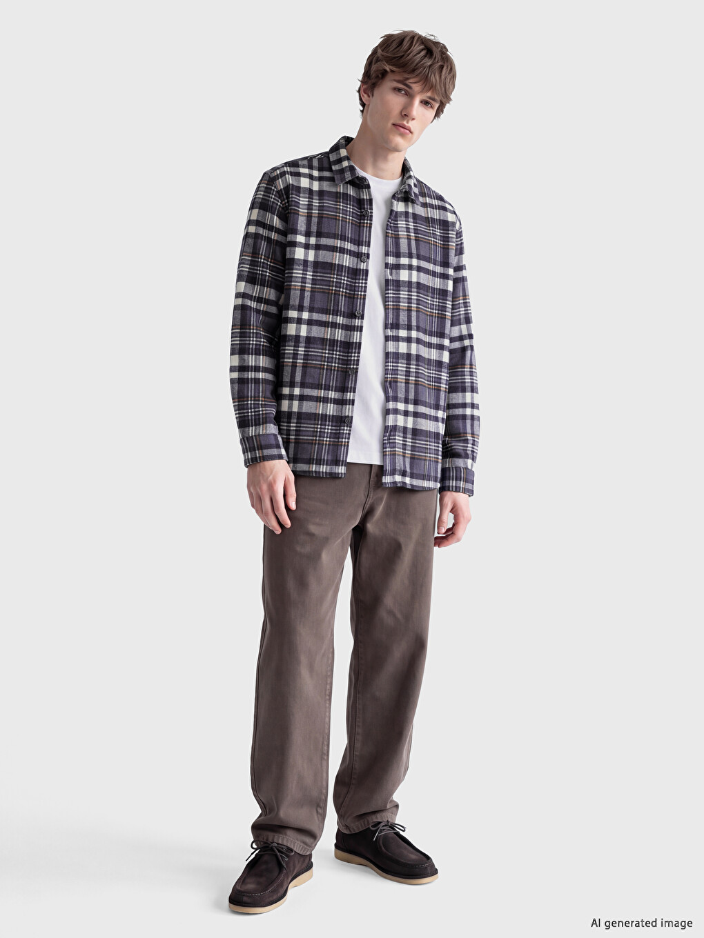 Lacivert Regular Fit Ekose Erkek Oduncu Gömlek-1