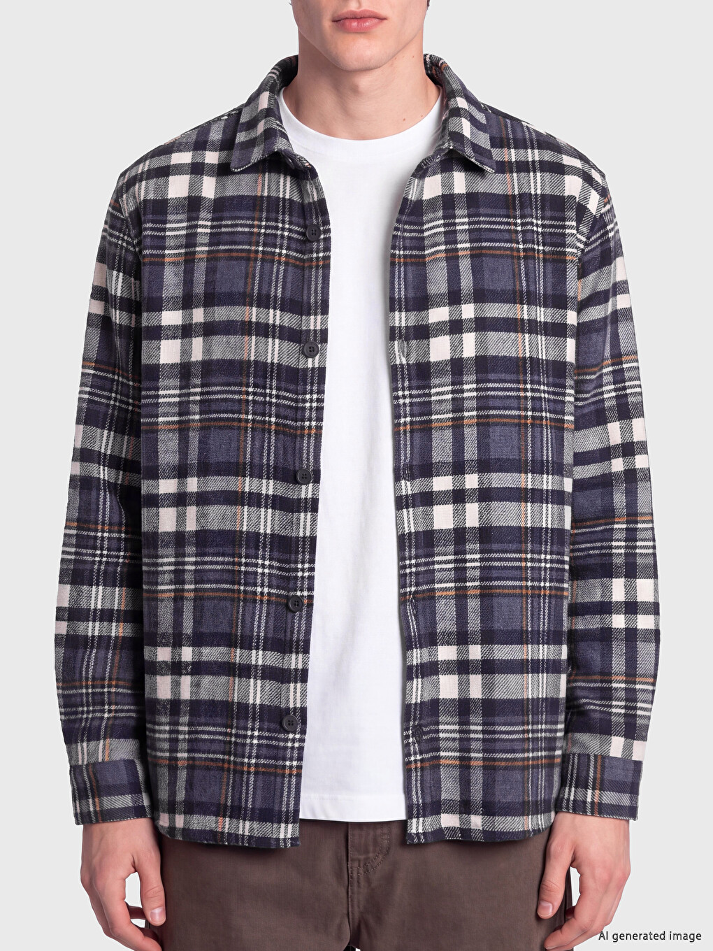 Lacivert Regular Fit Ekose Erkek Oduncu Gömlek-2
