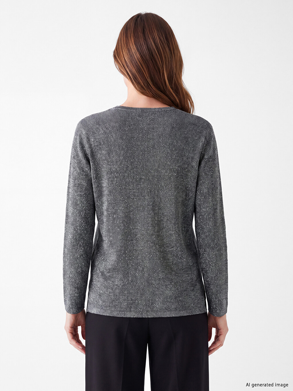 V Neck Shiny Textured Women's Knitwear Sweater-3