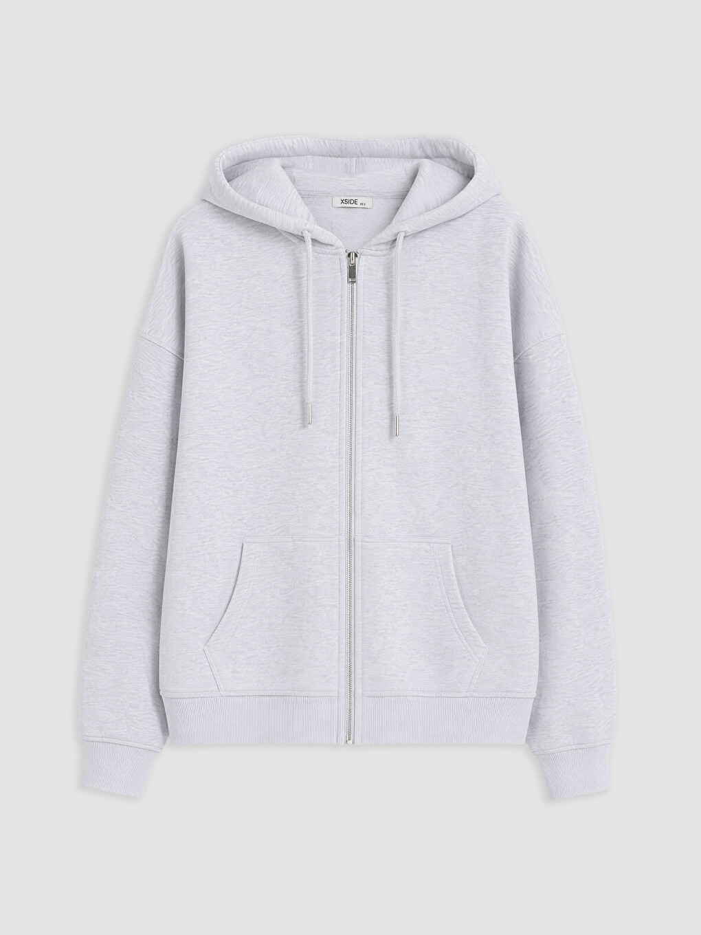 Gri Kapüşonlu Oversize Kadın Fermuarlı Sweatshirt-4