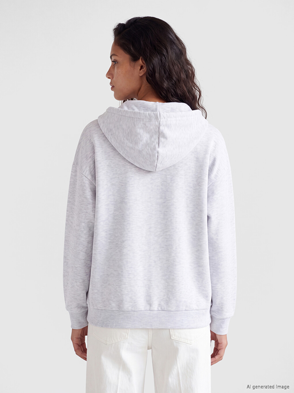 Gri Kapüşonlu Oversize Kadın Fermuarlı Sweatshirt-3