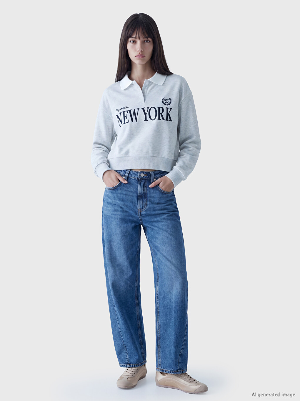 Polo Collar Oversize Women's Thick Sweatshirt-1