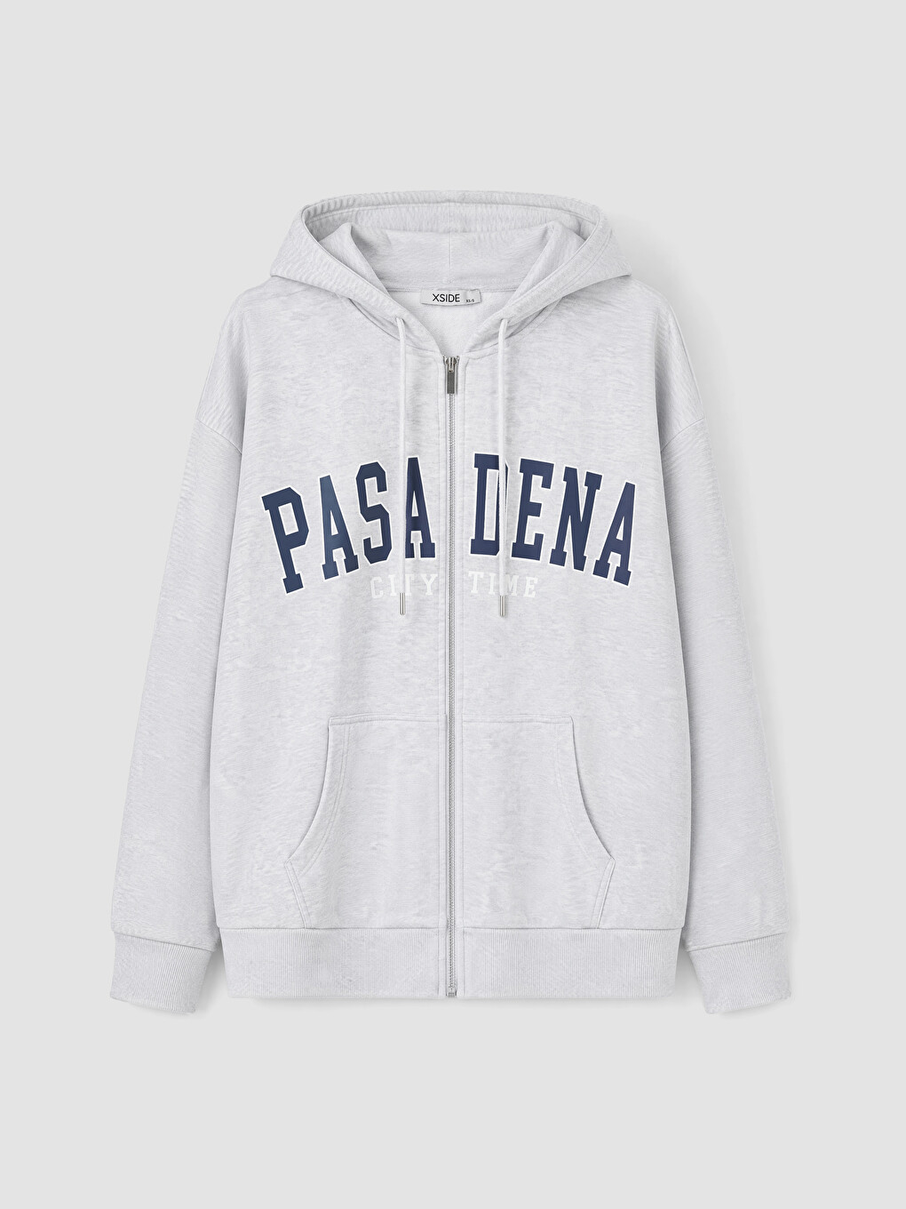Gri Baskılı Kadın Kalın Fermuarlı Sweatshirt
