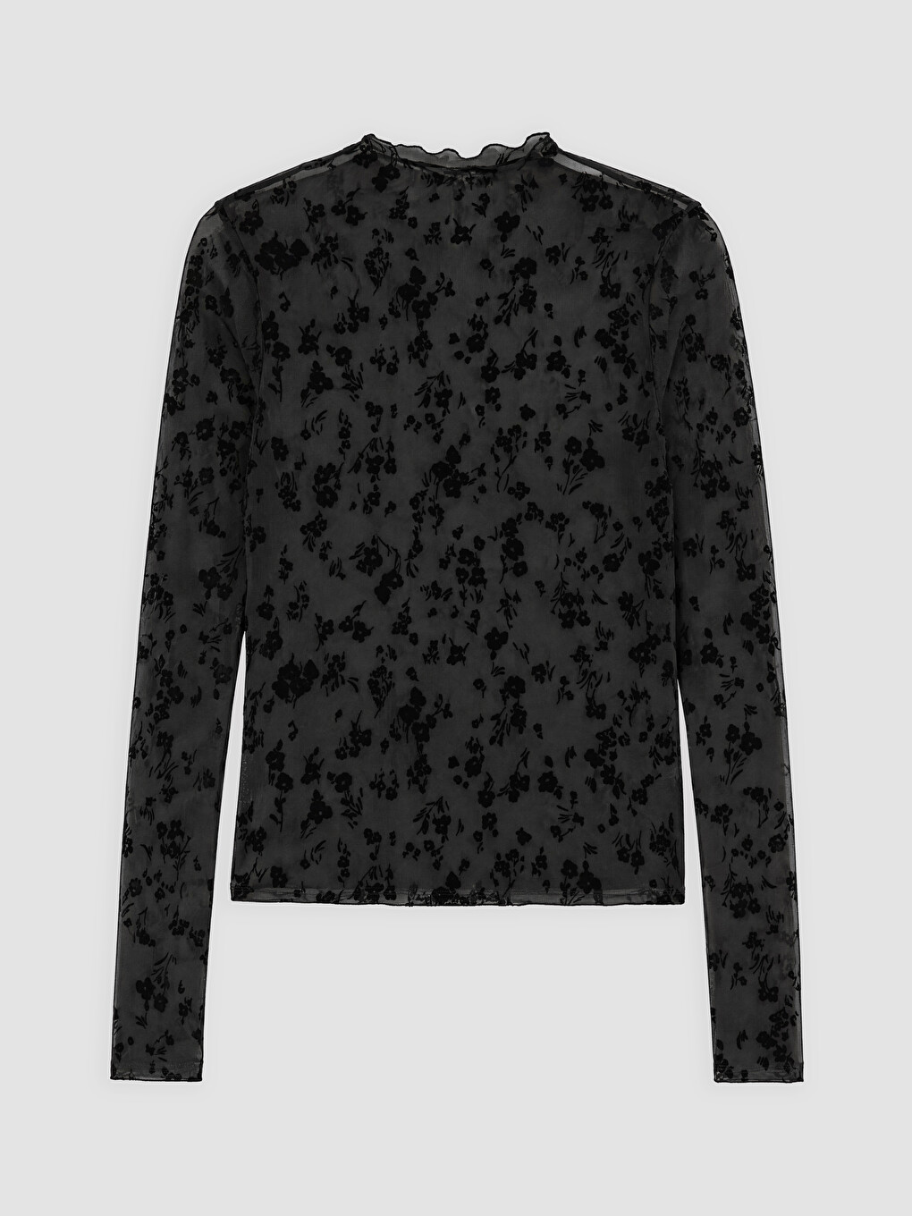 Ruffled Mock Neck Floral Tulle Blouse-2
