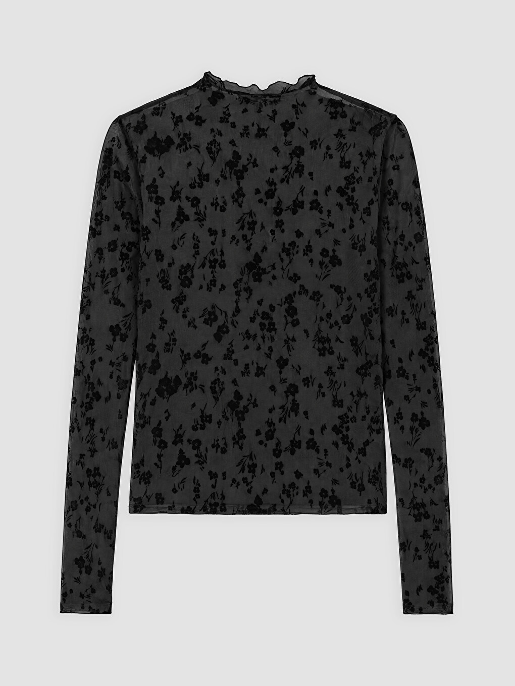 Ruffled Mock Neck Floral Tulle Blouse-3