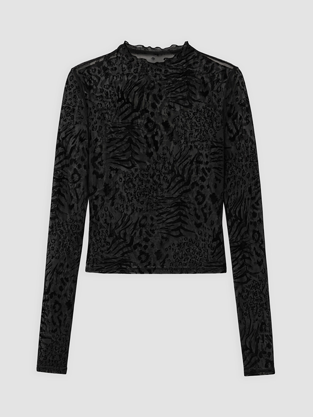 Mock Neck Patterned Tulle Blouse-4