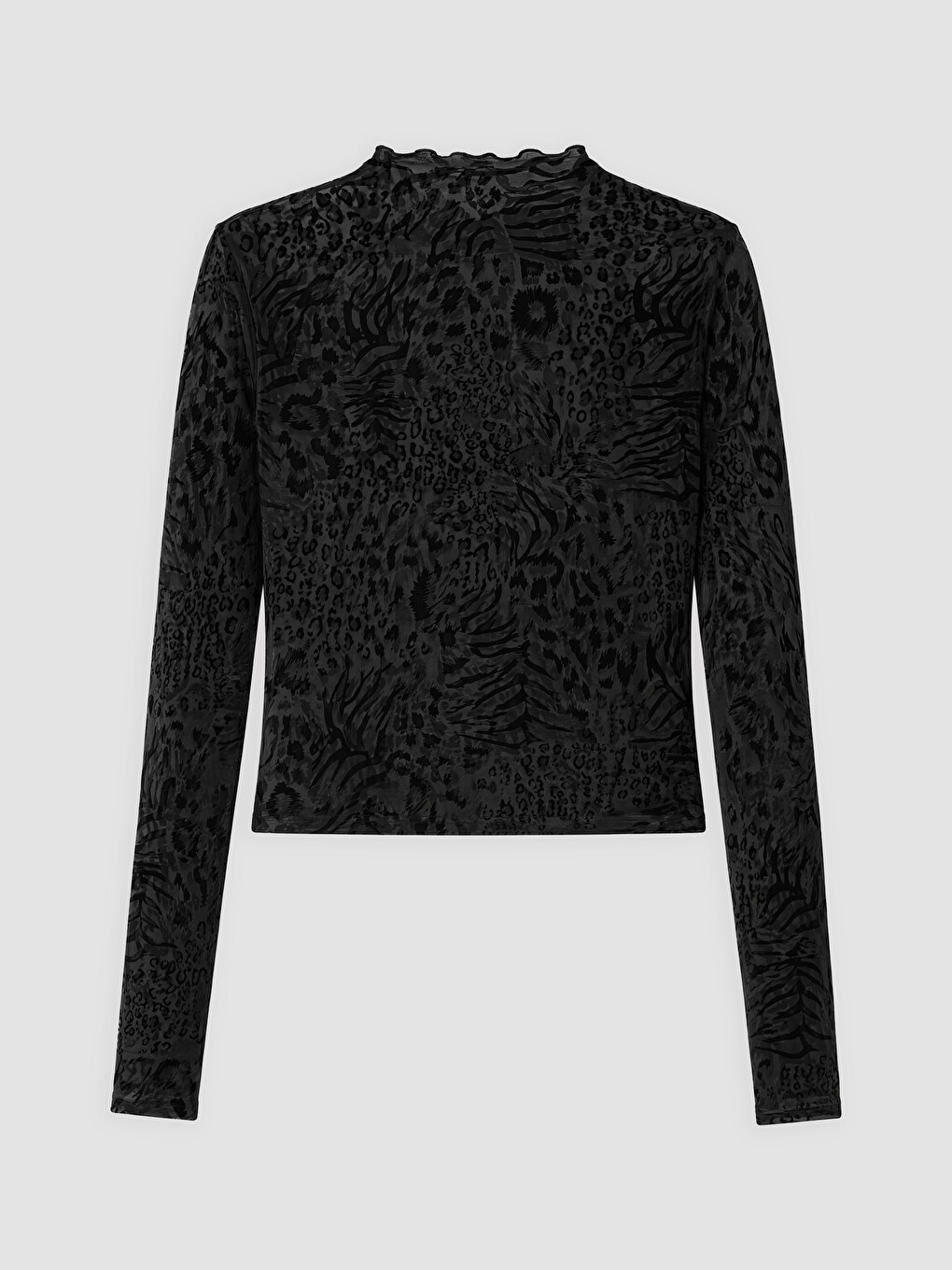 Mock Neck Patterned Tulle Blouse-5