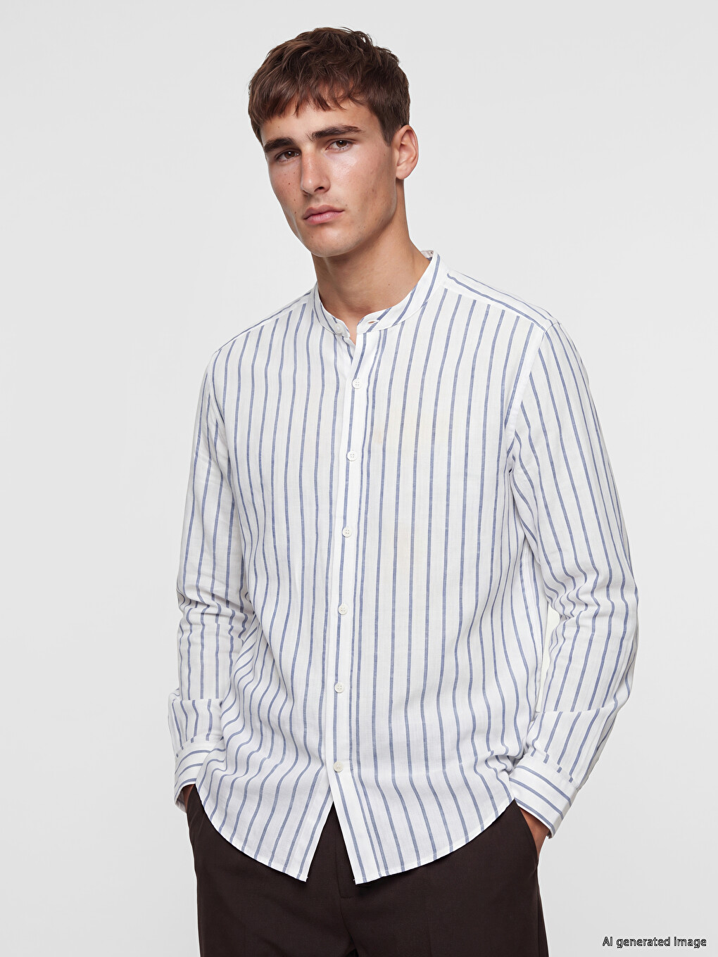 Regular Fit Grandad Collar Striped Men's Shirt