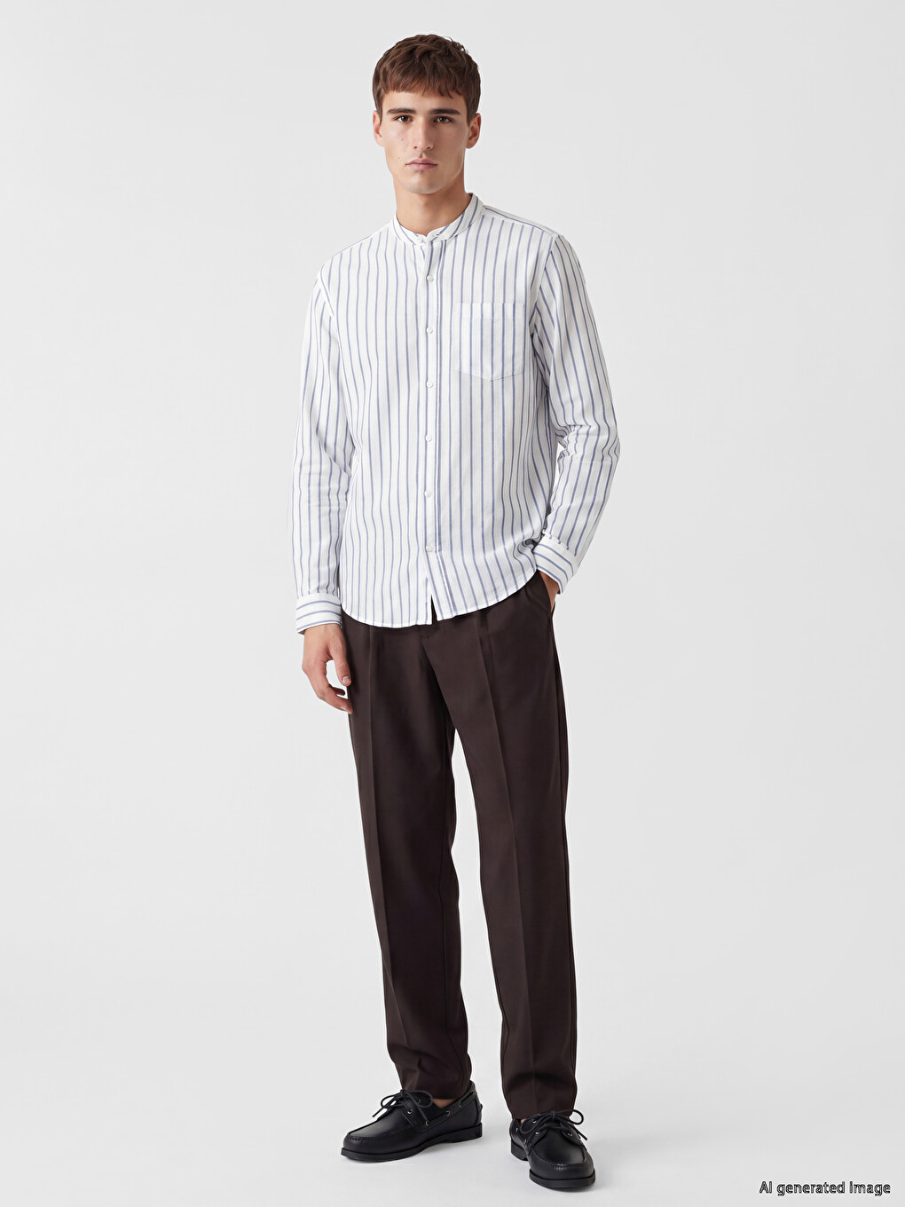 Regular Fit Grandad Collar Striped Men's Shirt-1