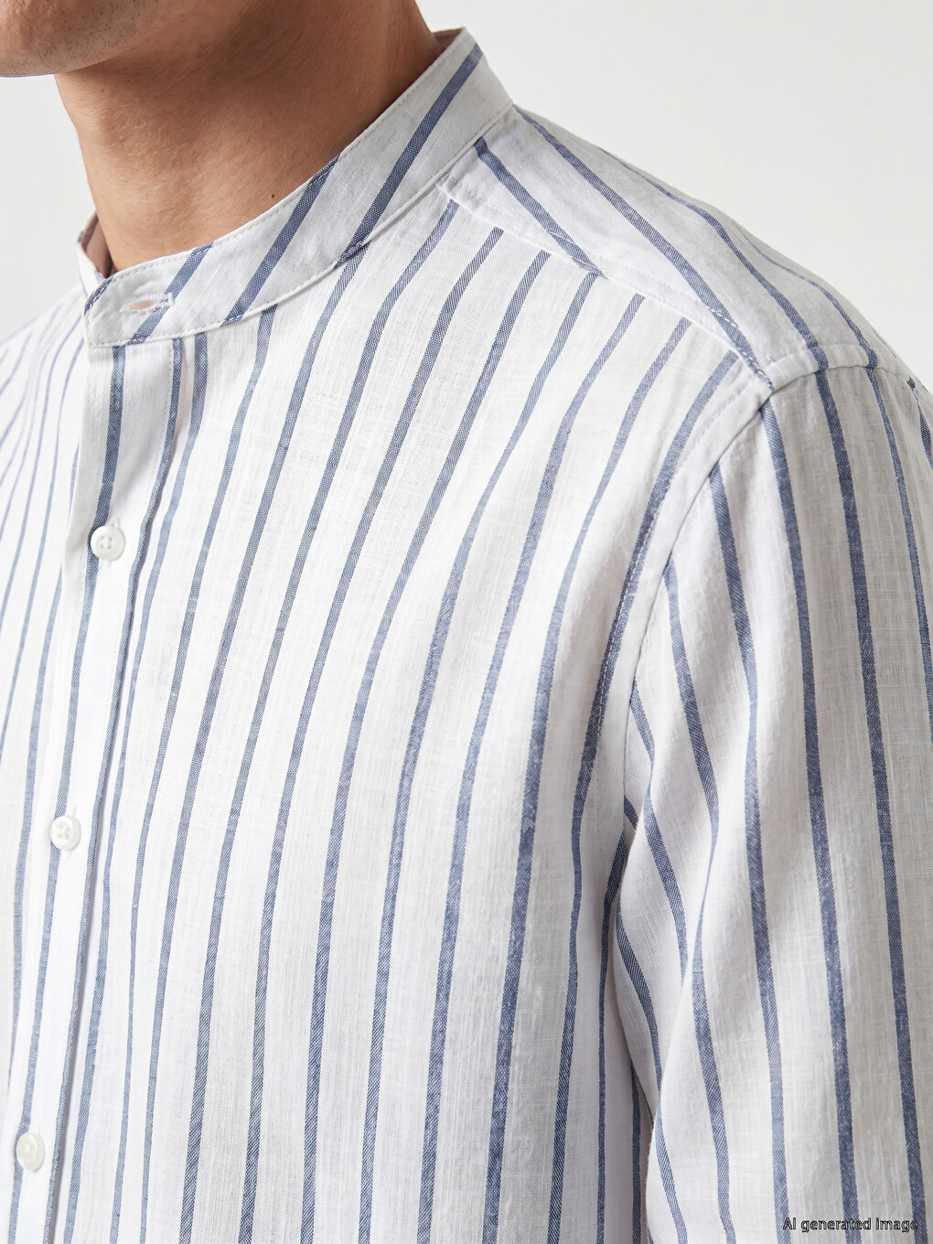 Regular Fit Grandad Collar Striped Men's Shirt-2